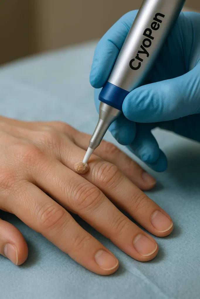 example of cryopen wart removal Plaistow treatment on a persons finger