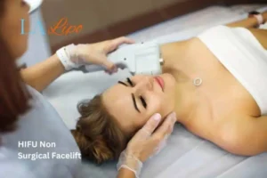 Woman having Hi-Fu to reduce wrinkles Plaistow.