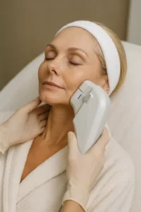Woman receiving HIFU non surgical facelift treatment Plaistow