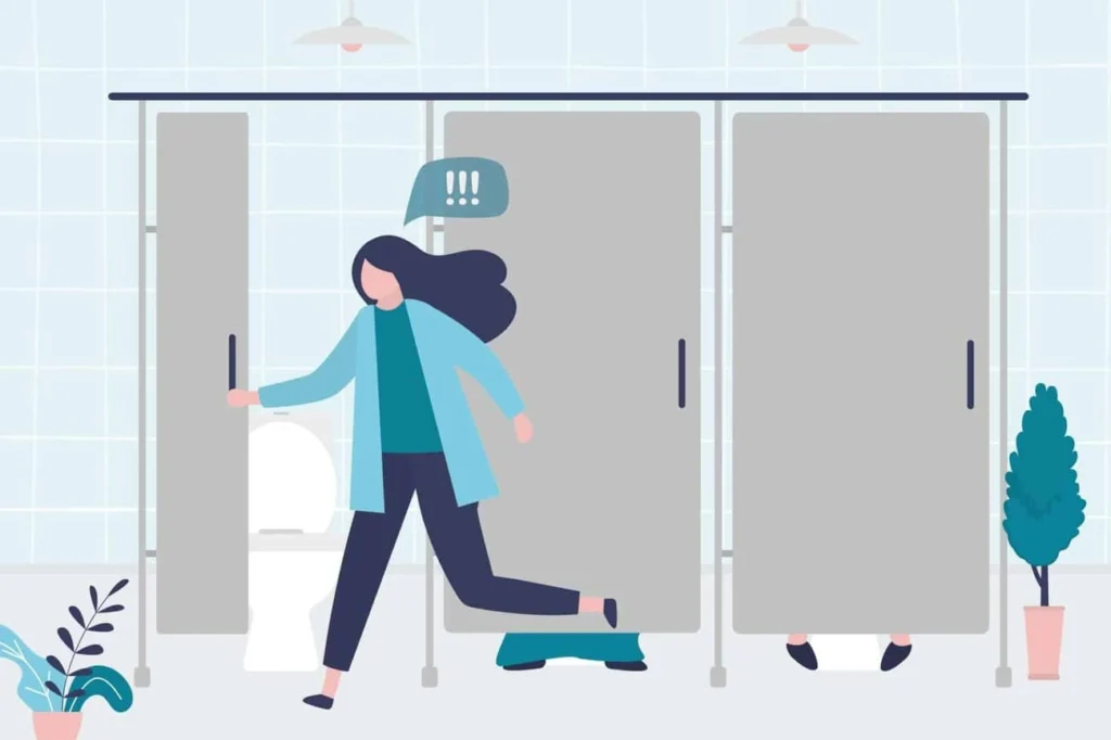 graphic of Urine incontinence Plaistow woman running to the toilet.