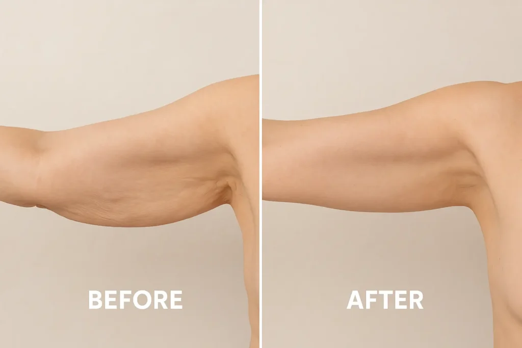 Picture of LA LIPO Plaistow before and after results of skin tightening treatment on the upper arms.